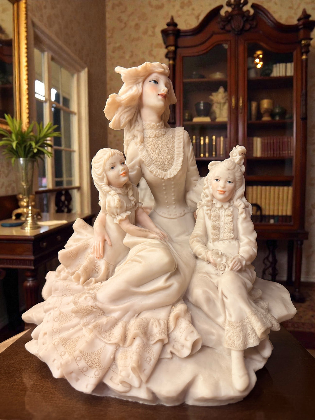 Signed Italian Biscuit Porcelain Figurative Group Sculpture on Wooden Base – A. Belcari