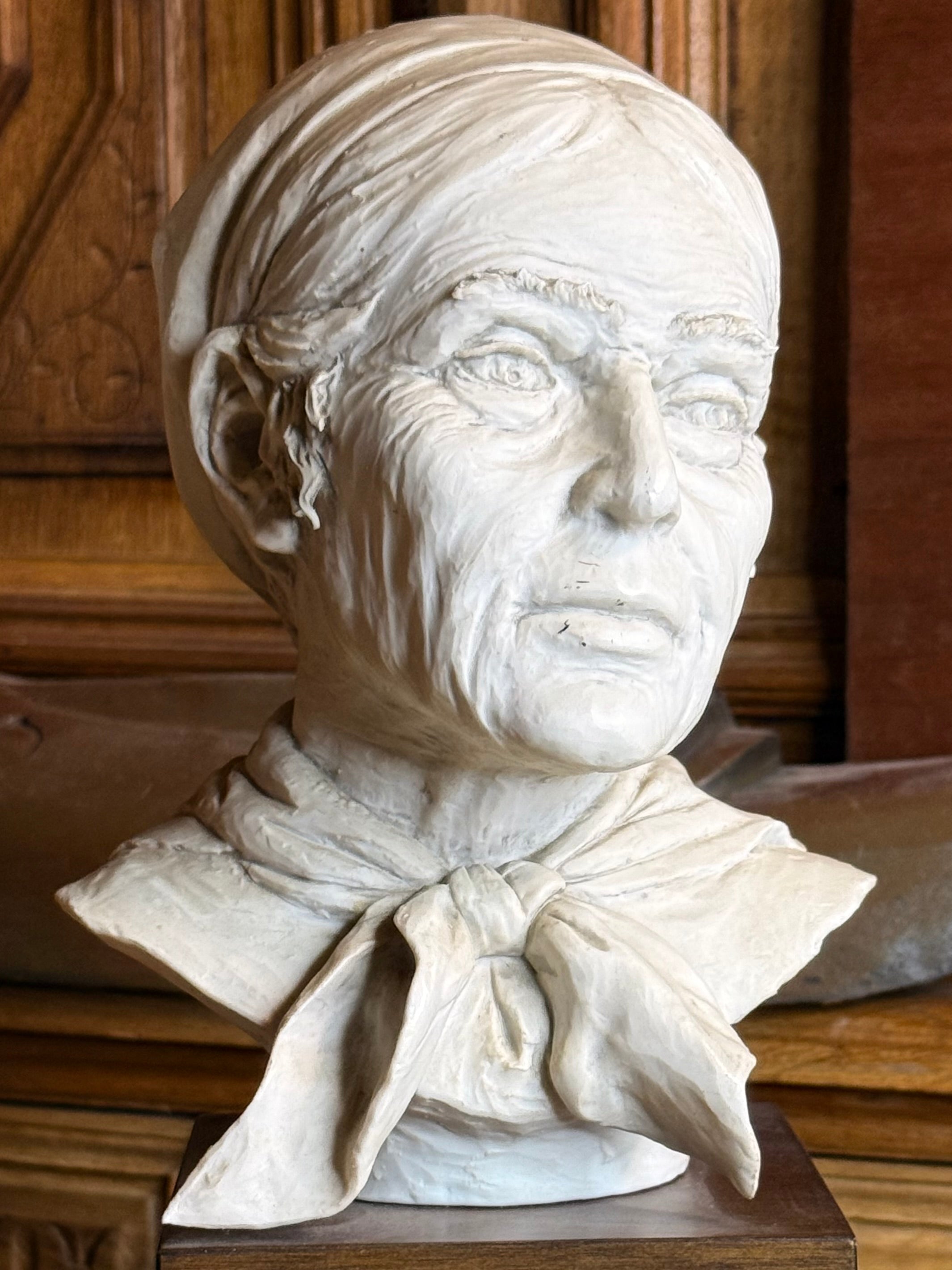 Signed Vintage Portrait Bust Sculpture on Wooden Base – Dutch, 1978