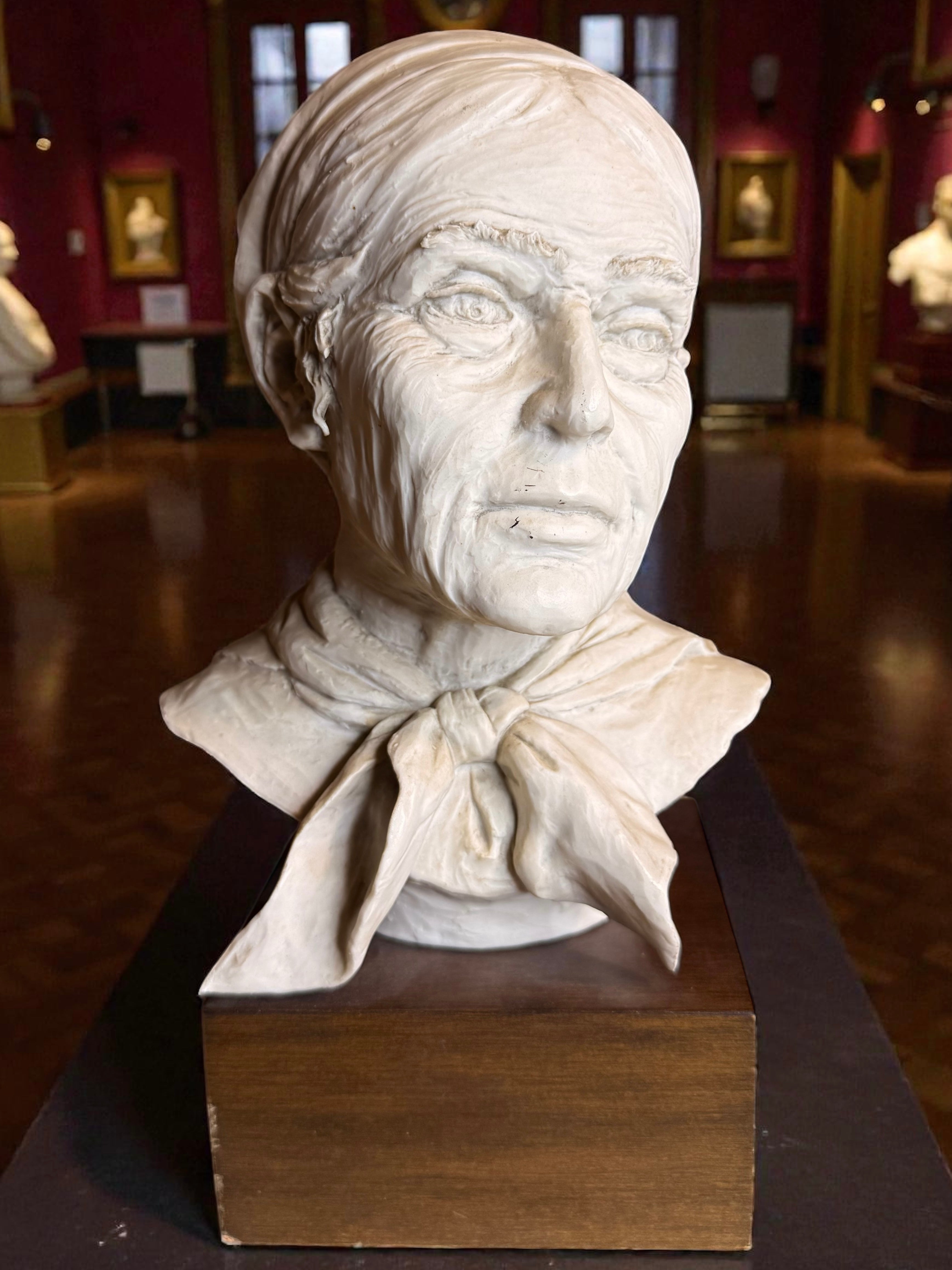 Signed Vintage Portrait Bust Sculpture on Wooden Base – Dutch, 1978