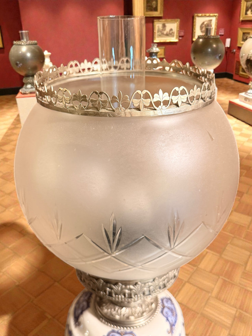 Vintage Dutch Delft Blue Ceramic Table Lamp with Frosted Glass Globe