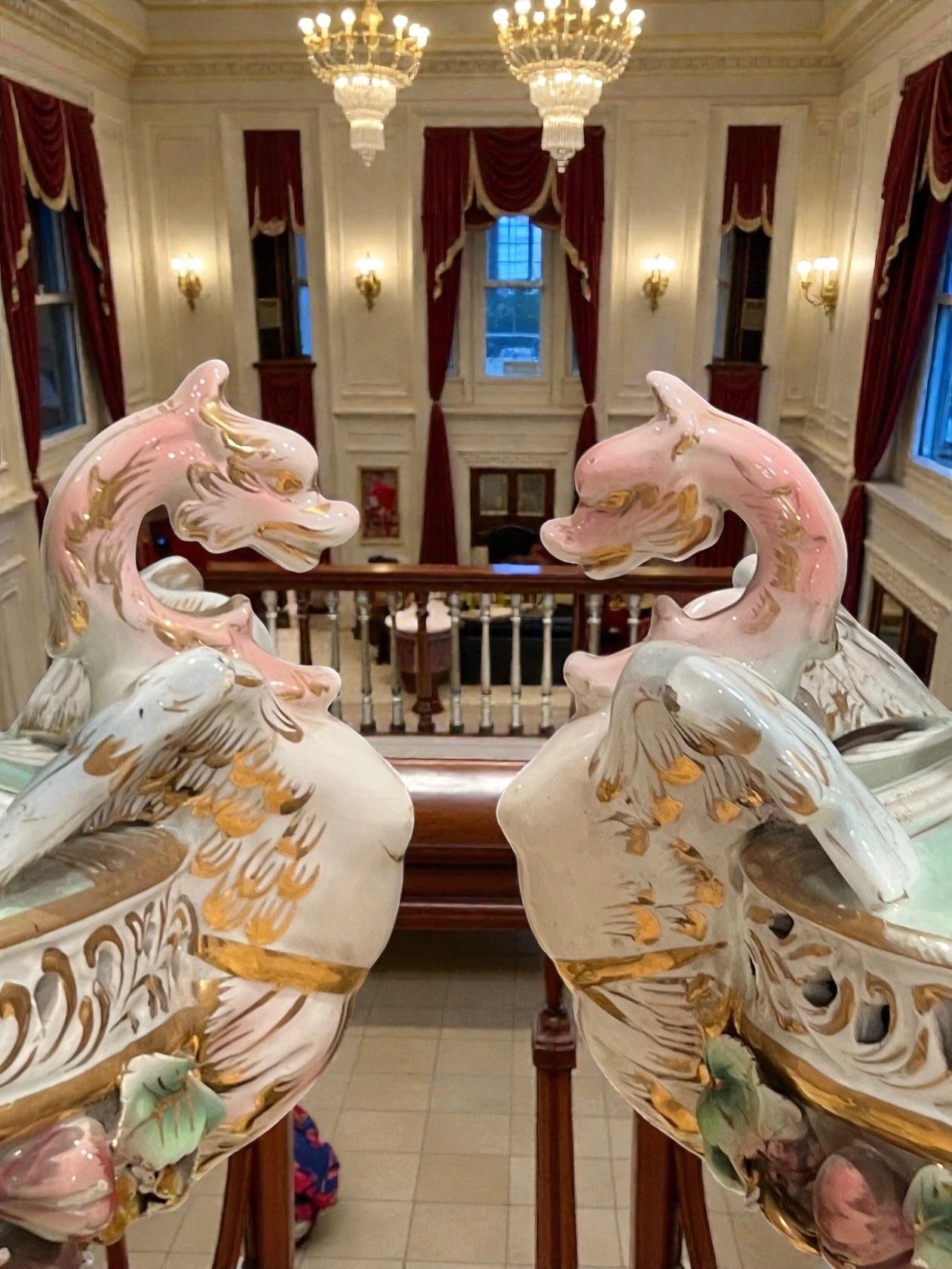 Pair of Antique Italian Capodimonte Porcelain Dragon Lamps