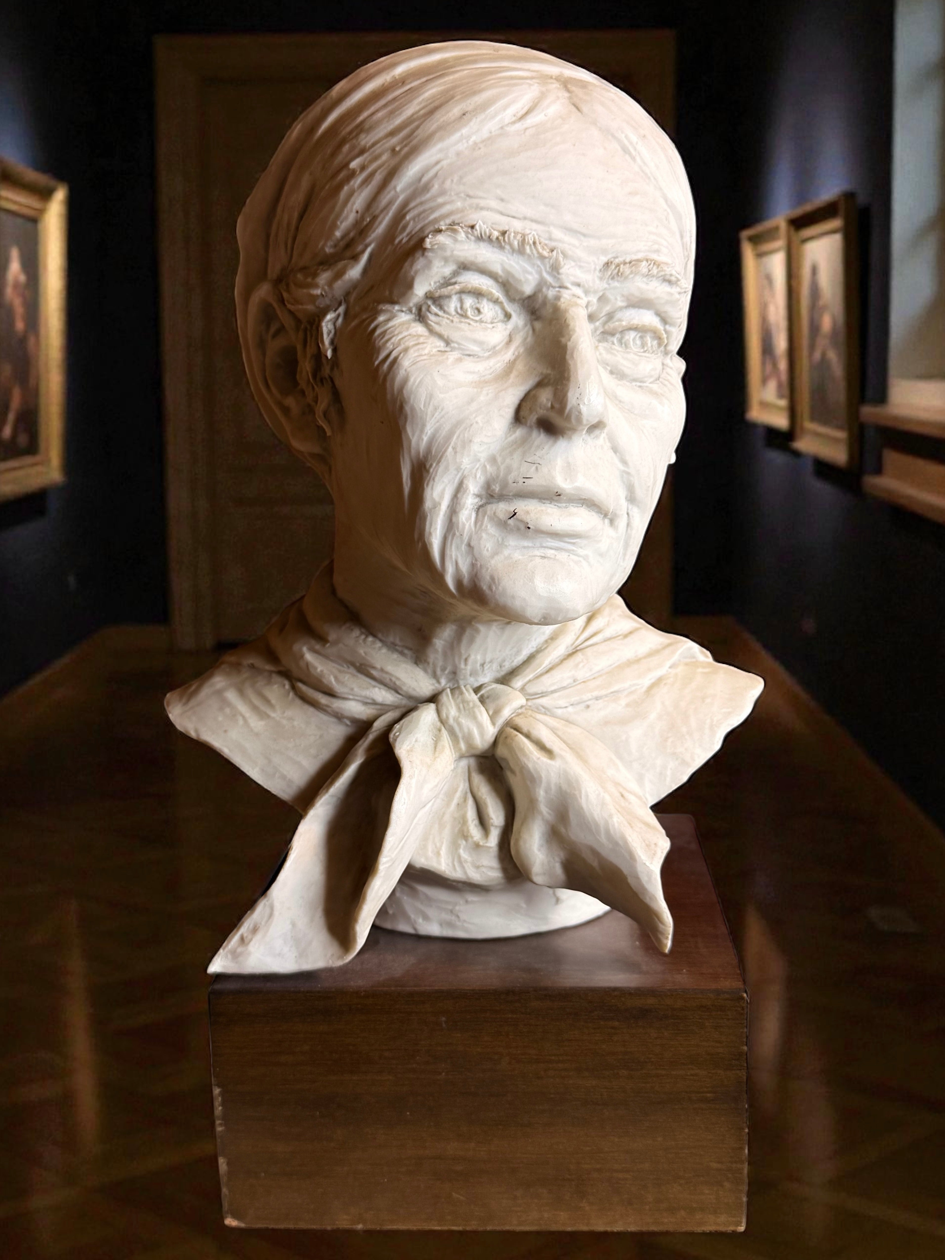 Signed Vintage Portrait Bust Sculpture on Wooden Base – Dutch, 1978