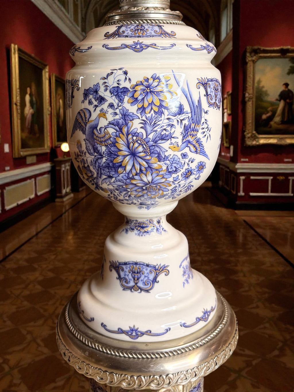 Vintage Dutch Delft Blue Ceramic Table Lamp with Frosted Glass Globe