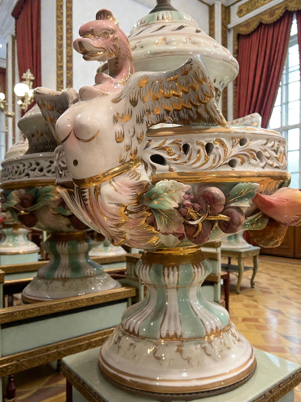 Pair of Antique Italian Capodimonte Porcelain Dragon Lamps